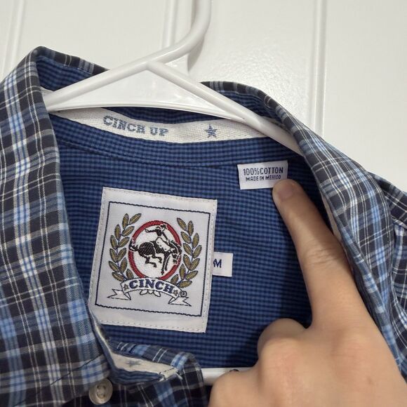Cinch Plaid Long Sleeve Button Down Western Shirt Men’s Medium Blue Cowboy Rodeo - Picture 5 of 9